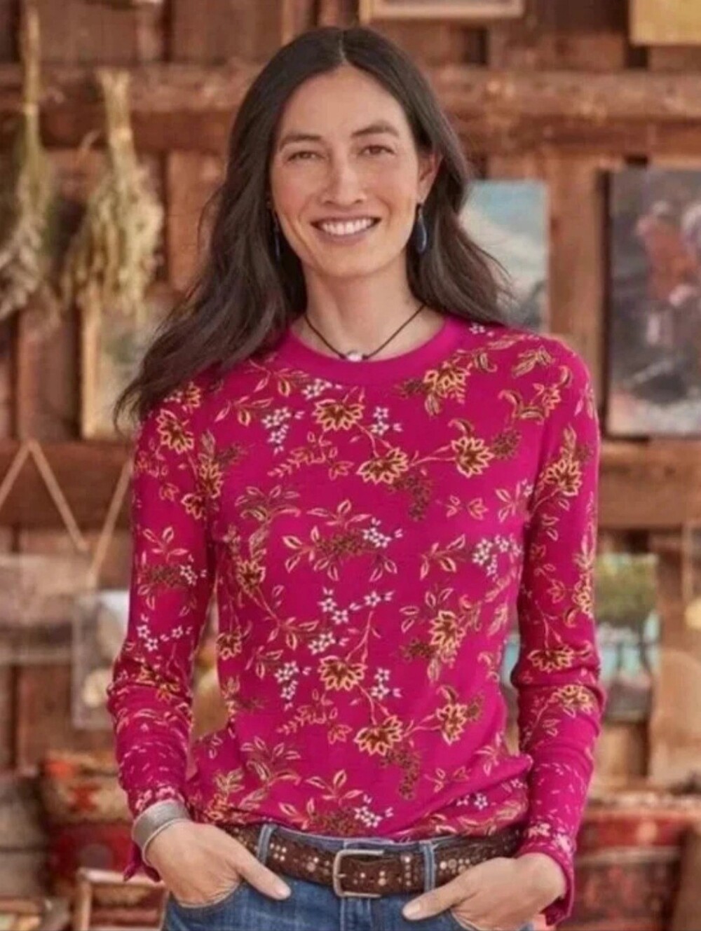 NWOT SUNDANCE Loretta Thermal Women's S Red Floral Velvet Trim Cuff Bohemian